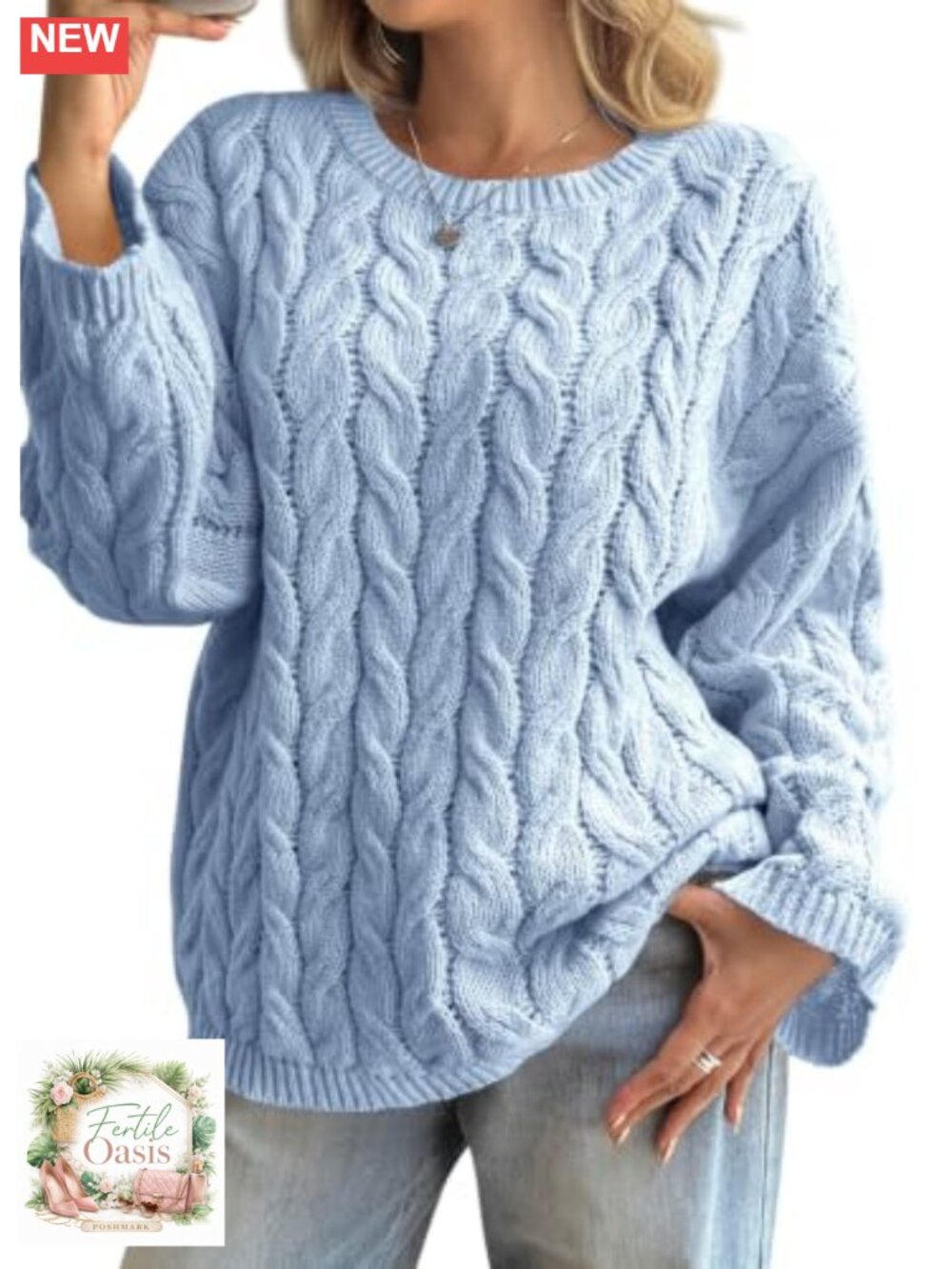 Women's Oversized Cable Knit Lightweight Pullover Crewneck Top Fall